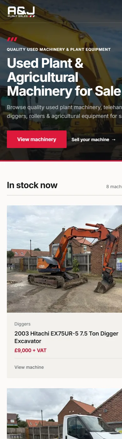 The A & J Plant Sales website on a phone